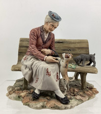 Capodimonte Porcelain Sandro Maggioni Old Lady on Bench with Dogs Sculpture