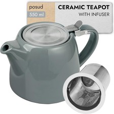 Grey ceramic teapot with - grey,
