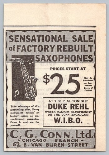 1931 conn saxophone - conn, print