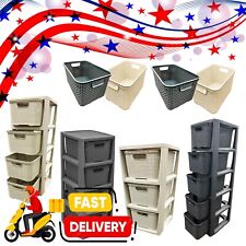 Grey/Cream Rattan Effect 3, 4 or 5 Drawers Modular Storage Tower Unit For Home