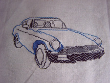 EMBROIDERY OF MGB GT CAR c1980's - UNFINISHED - EVENWEAVE FABRIC 55 x 44 cms