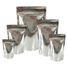 Silver shiny stand pouches - silver, up