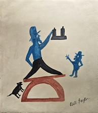 Bill Traylor Signed Outsider Folk Art Painting on Canvas - African American Art