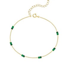 Emerald Green Chain Bracelet for Women Girl 925 Silver Gold Plated Layering
