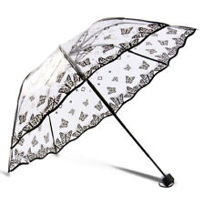 Flower Rose Black Forest 3 Fold Umbrella Transparent Clear Umbrella Lace Girl
