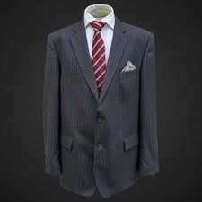 Magee Men’s Suit 46R 40R 2PC Wool Grey Pinstripe Business City Work Nice T2