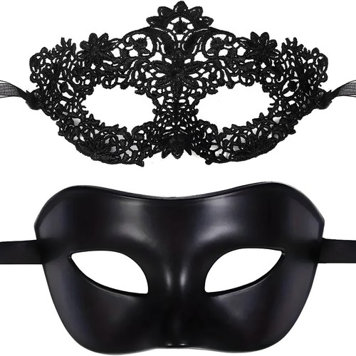 2pcs black lace masquerade - black,