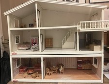 Vintage Lundby Gothenburg Dolls House + Original Furniture & Lights 1970s