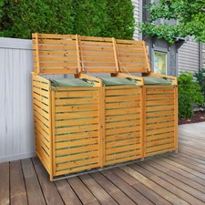 Wheelie Bin Storage Triple Wooden Store Outdoor Garden Cupboard Dustbin Shed