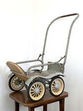 Vintage Metal Dolls Pram Cira 1950's Grey/Blue