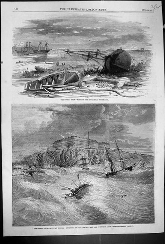 Old 1861 scene shore storm - old,