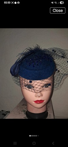 Blue mesh feather fascinator - mesh,