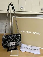 MICHAEL KORS LIMITED EDITION SLOAN TANGO BLACK LEATHER QUILTED BAG SILVER CHAIN