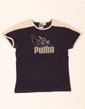 PUMA Girls Graphic T-Shirt Top 11-12 Years Large  Navy Blue Colourblock AU09