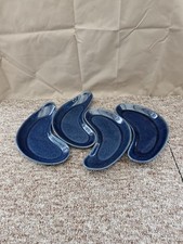 4 Denby Cottsge Blue Kidney Shaped Serving Dishes Green Stoneware