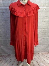 Women’s Red Dress Size 16 New Look Knee Length Button Up New With Tags