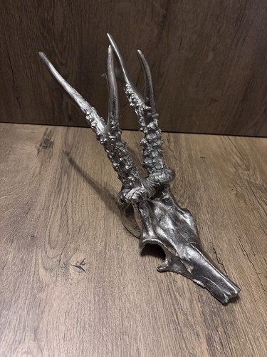 Silver metal faux deer skull - silver,