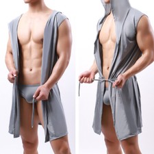 Men's Hooded Ice Silk Bathrobe