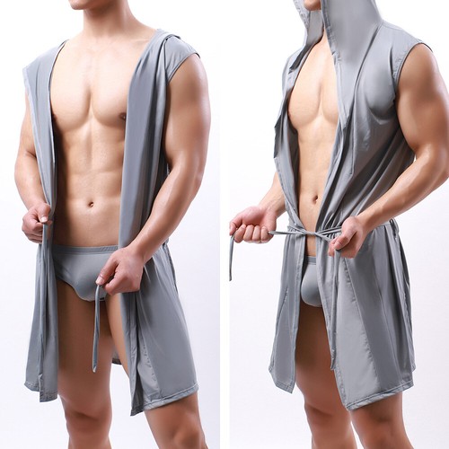 Men hooded ice silk - hooded, bathrobe