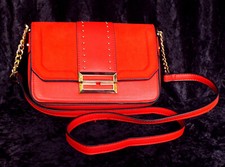 TOPSHOP SMALL SCARLET VEGAN SUEDE/LEATHER CROSSBODY BAG WITH GOLD METAL TRIM