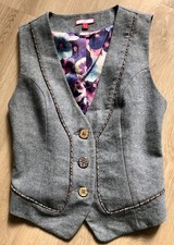 Joe Browns Blue Grey Herringbone Lace Up Corset Back Waistcoat Size UK 12