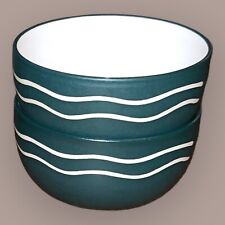 Habitat Japan Ripple 2x Coupe Bowls 5.5” Rice Cereal Dark Green 1970s Scraffito