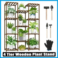 4 Tier Tall Wooden Plant Stand Indoor Rustic Display Planter Shelf Flower Rack