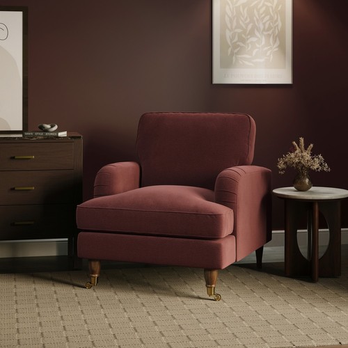 Merlot red chenille armchair - merlot,