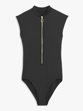Seafolly Womens Zip Front One Piece Plain Swimsuit Black - Size 12 {Marked} A