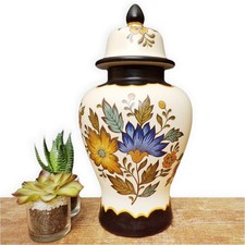 Gouda Pottery Large Ginger Jar With Lid Flora Holland Vintage Ceramic Floral 11"
