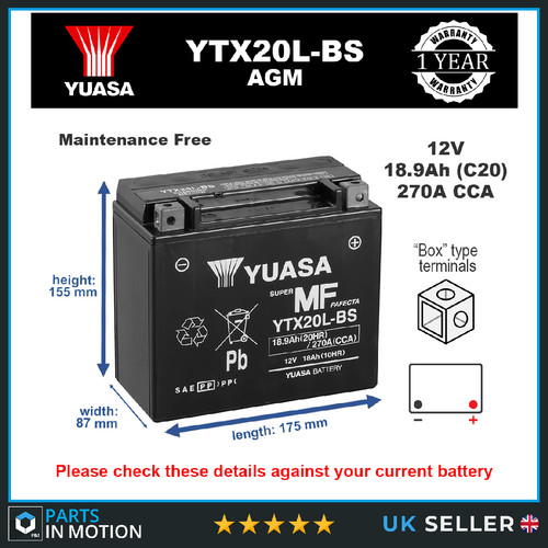 Genuine yuasa ytx20l high - yuasa,