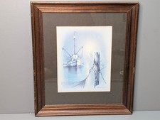 Andres Orpinas Signed Framed Print Fishing Trawler Boats Seascape Nautical Blue