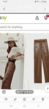 Zara Bloggers Favourite Medium Sequin Trousers & Top Tobacco Tan Caramel VGC