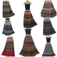 Boho Maxi Skirt Crinkle Ethnic Lightweight Summer Printed Long 10 12 14 16 18 20