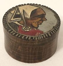QUIMPER DEPOSEE Pyrography Folk Art Round Lidded Wooden Pot Signed Paul Fouillen