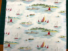 Cath Kidston BOATS Cotton Duck Fabric Remnant 27"x24" Liners, Yachts, Lighthouse