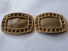 Antique 1920s Gold Gilt Shoe Buckles Set Of Two With Leather.