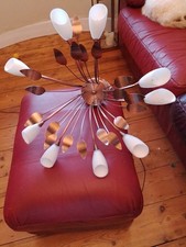 Bronze And White Glass Tulip Shade Ceiling Light With Leaf Design