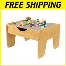 Reversible Wooden Activity Table with 195 Colorful Building Bricks for Kids