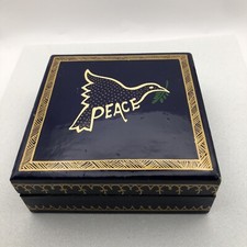 Vintage Peace Dove Coasters Boxed Set Of 6 Square Felt Bird Animal Navy Gift