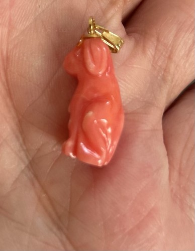 Carved coral dog pendant - pendant, charm