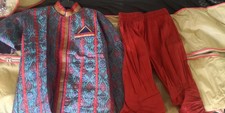 Full Men's Sherwani Indian Wedding Outfit + Trousers Attire Red 