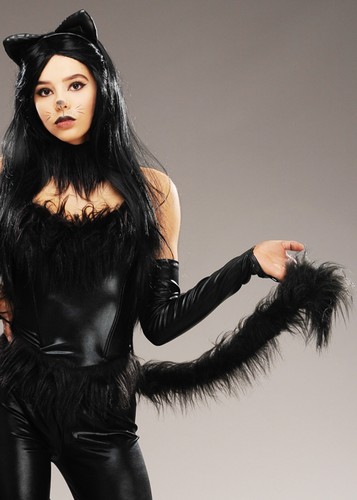 Black cat fluffy bendable - black,