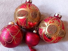 Glass  Christmas Baubles Red Gold Bundle x2 large 9cm/ x1  7.5cm /x1  6cm