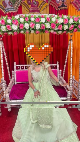 Green sparkly lengha - green,