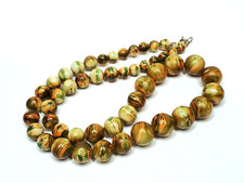 Vintage Graduated Beaded Necklace Marbled Paint Pour Orange Green Swirl Necklace