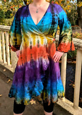 Wrap dress Rainbow S M L XL 12 14 16 18 20 22 boho hippy party Tie Dye Short