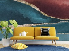 3D Teal Brown Watercolor Self-adhesive Removeable Wallpaper Wall Mural