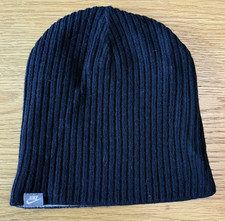 Nike Mens Womens Unisex Reversible Beanie Hat Black Grey White Stripes Stretch