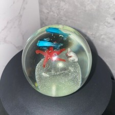 Vintage Art Glass Paperweight – Dolphins Starfish Shell Aquarium Sea Life 2.5"